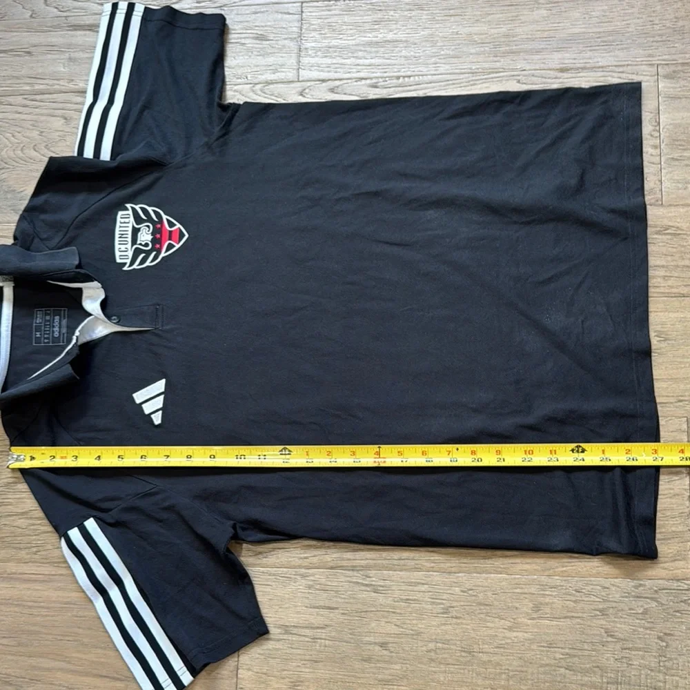 Adidas Black Polo Shirt with Iconic Stripes DC United Size Medium - Picture 7 of 9